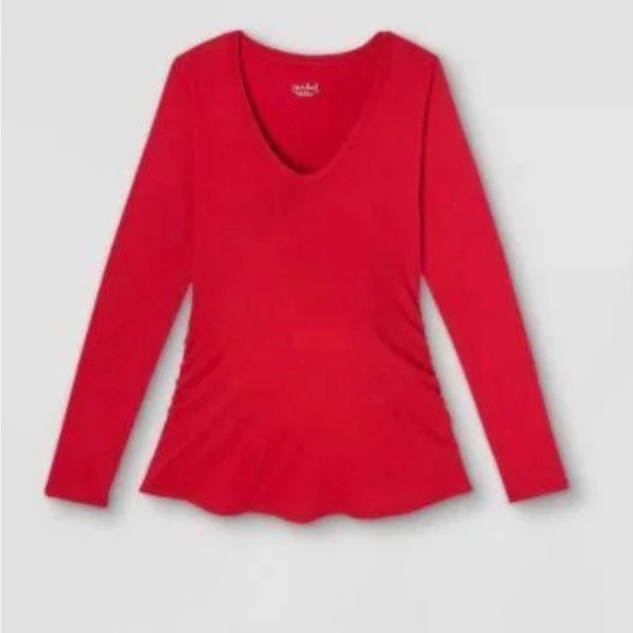 Women’s Ingrid Maternity Long Sleeve Shirred Shirt Size L Red - Picture 3 of 4
